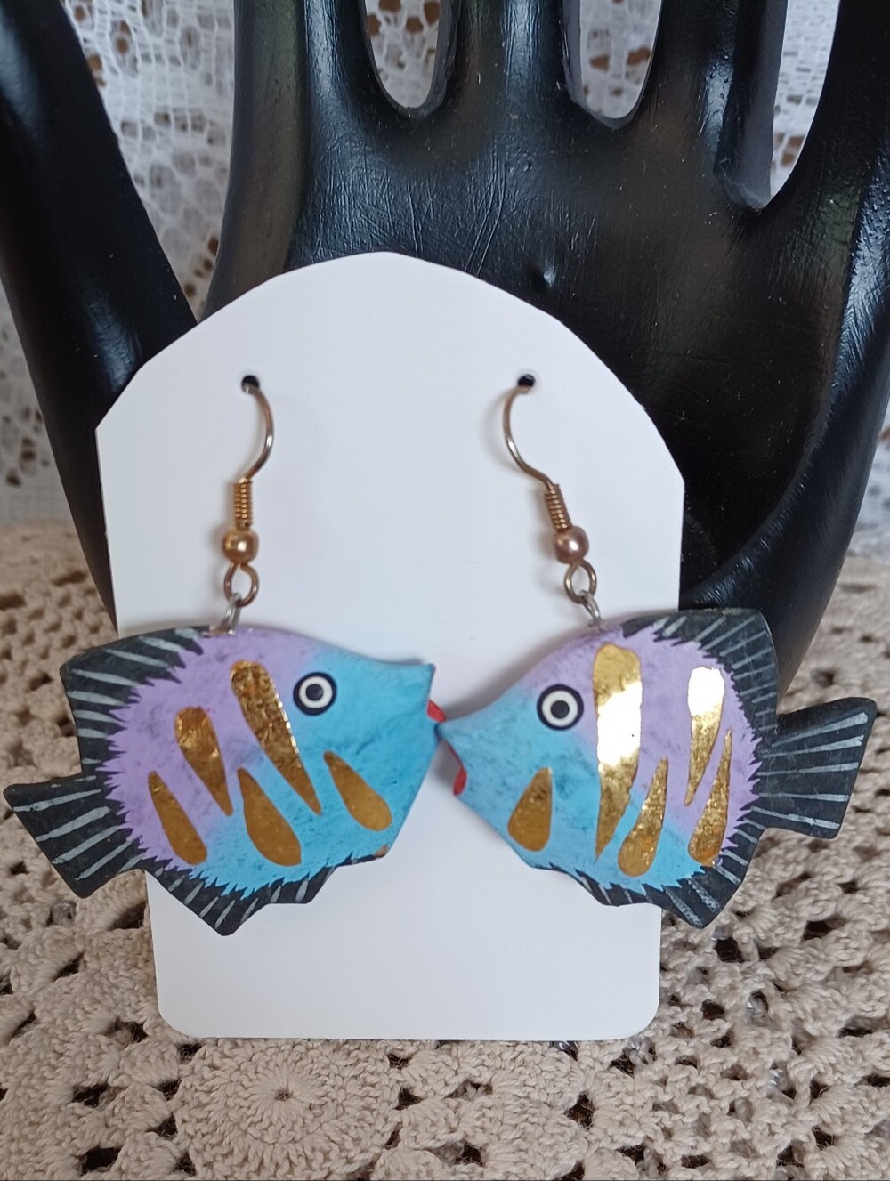 HAND-PAINTED WOODEN FISH EARRINGS FISHHOOK EARWIRES